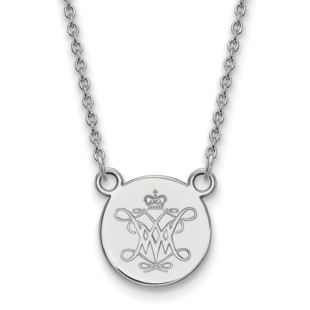Sterling Silver Rhodium-plated LogoArt College of William and Mary Small Disc Pendant 18 inch Necklace