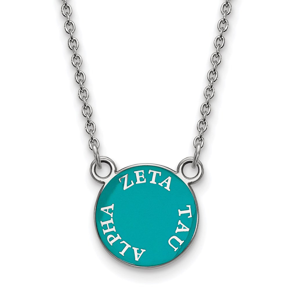 Sterling Silver Rhodium-plated LogoArt Zeta Tau Alpha Sorority Text Small Color Enamel Pendant 18 inch Necklace