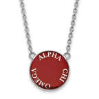 Sterling Silver Rhodium-plated LogoArt Alpha Chi Omega Sorority Text Large Color Enamel Pendant 18 inch Necklace