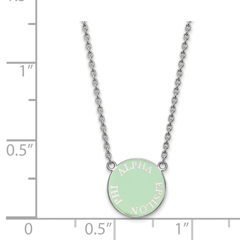 Sterling Silver Rhodium-plated LogoArt Alpha Epsilon Phi Sorority Text Small Color Enamel Pendant 18 inch Necklace