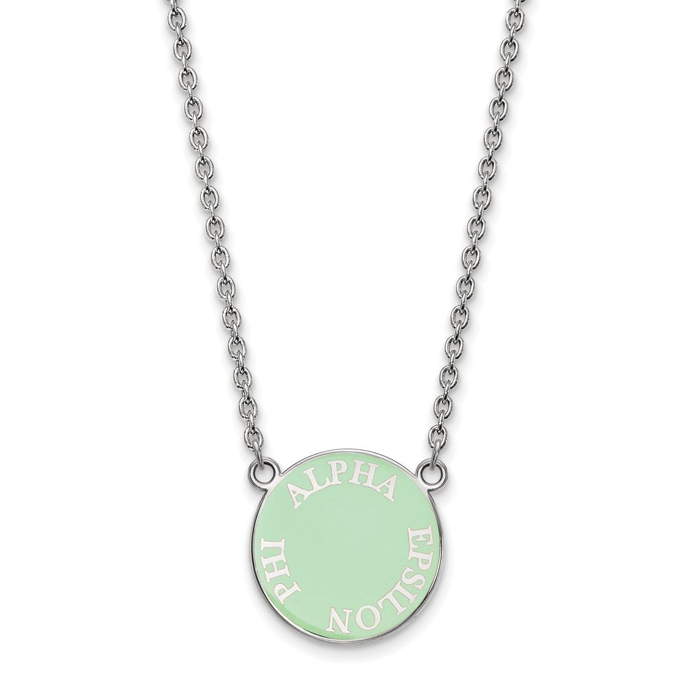 Sterling Silver Rhodium-plated LogoArt Alpha Epsilon Phi Sorority Text Small Color Enamel Pendant 18 inch Necklace