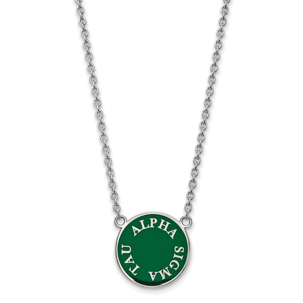 Sterling Silver Rhodium-plated LogoArt Alpha Sigma Tau Sorority Text Large Color Enamel Pendant 18 inch Necklace