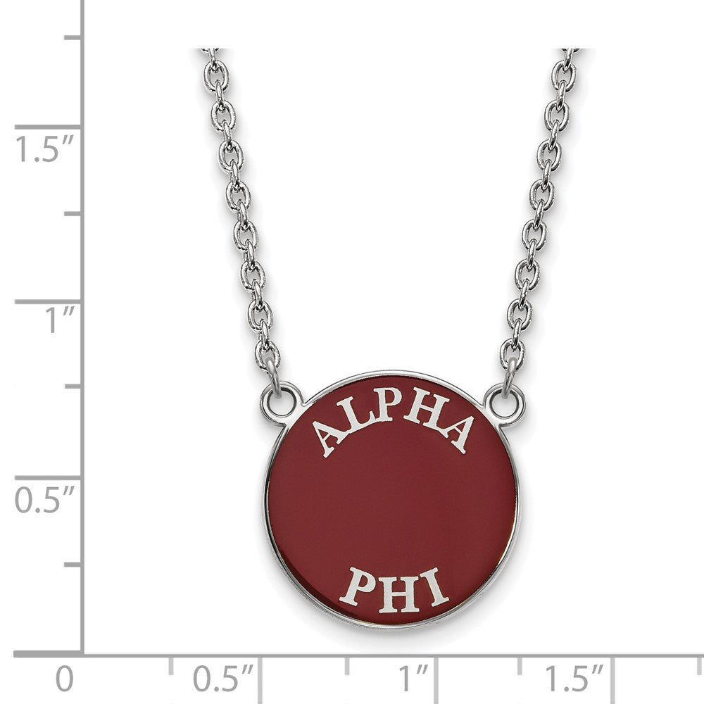 Sterling Silver Rhodium-plated LogoArt Alpha Phi Sorority Text Large Color Enamel Pendant 18 inch Necklace