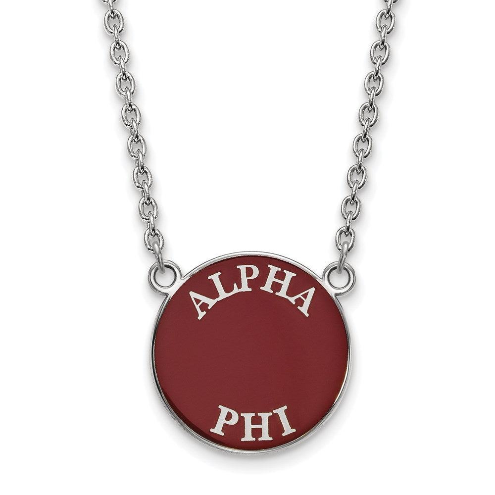 Sterling Silver Rhodium-plated LogoArt Alpha Phi Sorority Text Large Color Enamel Pendant 18 inch Necklace