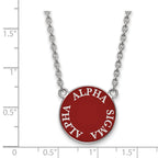 Sterling Silver Rhodium-plated LogoArt Alpha Sigma Alpha Sorority Text Large Color Enamel Pendant 18 inch Necklace