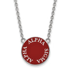 Sterling Silver Rhodium-plated LogoArt Alpha Sigma Alpha Sorority Text Large Color Enamel Pendant 18 inch Necklace