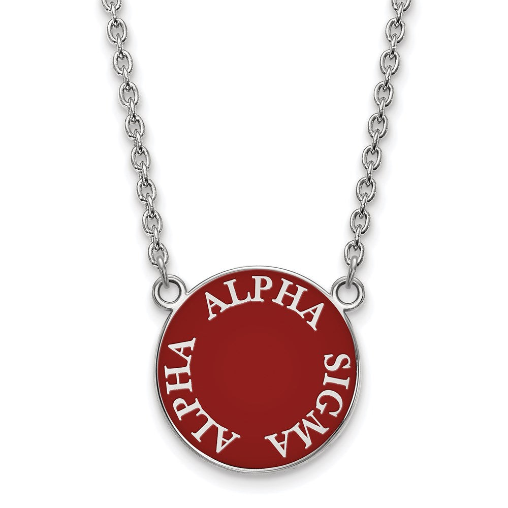 Sterling Silver Rhodium-plated LogoArt Alpha Sigma Alpha Sorority Text Large Color Enamel Pendant 18 inch Necklace