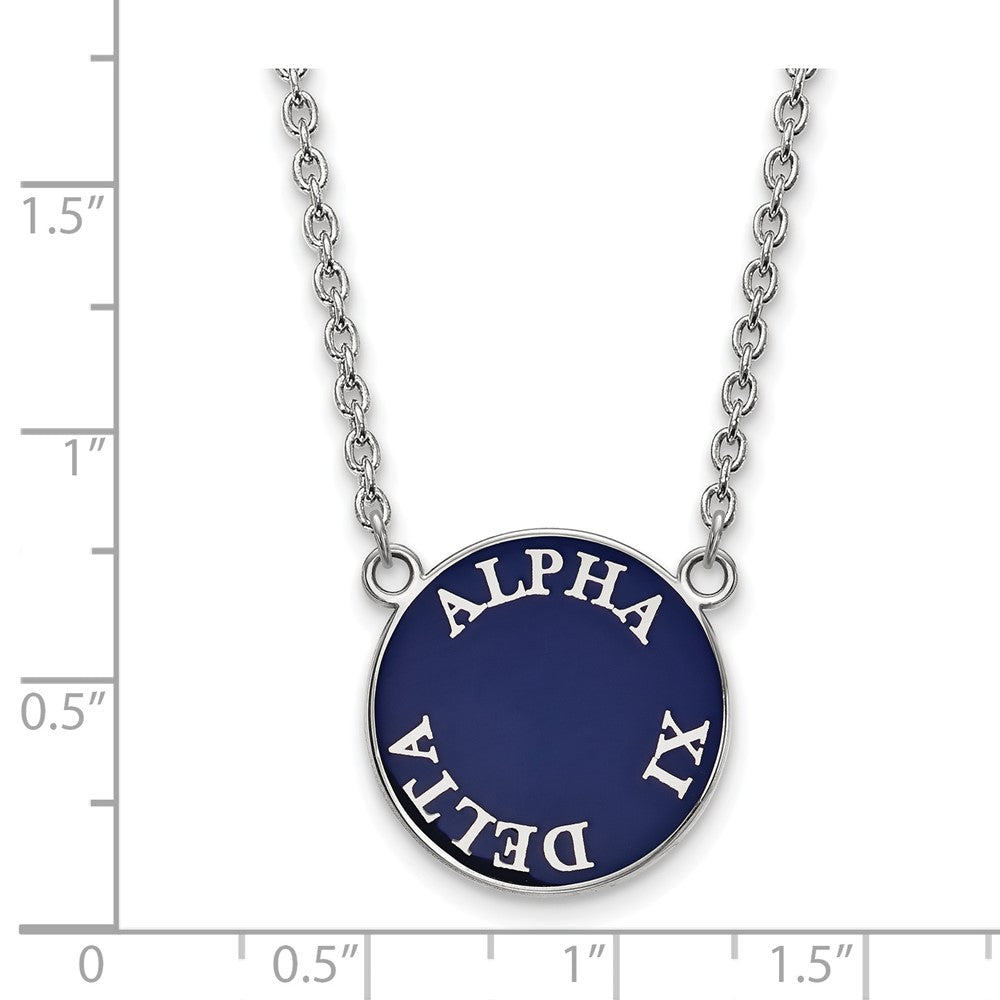 Sterling Silver Rhodium-plated LogoArt Alpha Xi Delta Sorority Text Large Color Enamel Pendant 18 inch Necklace