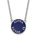 Sterling Silver Rhodium-plated LogoArt Alpha Xi Delta Sorority Text Large Color Enamel Pendant 18 inch Necklace