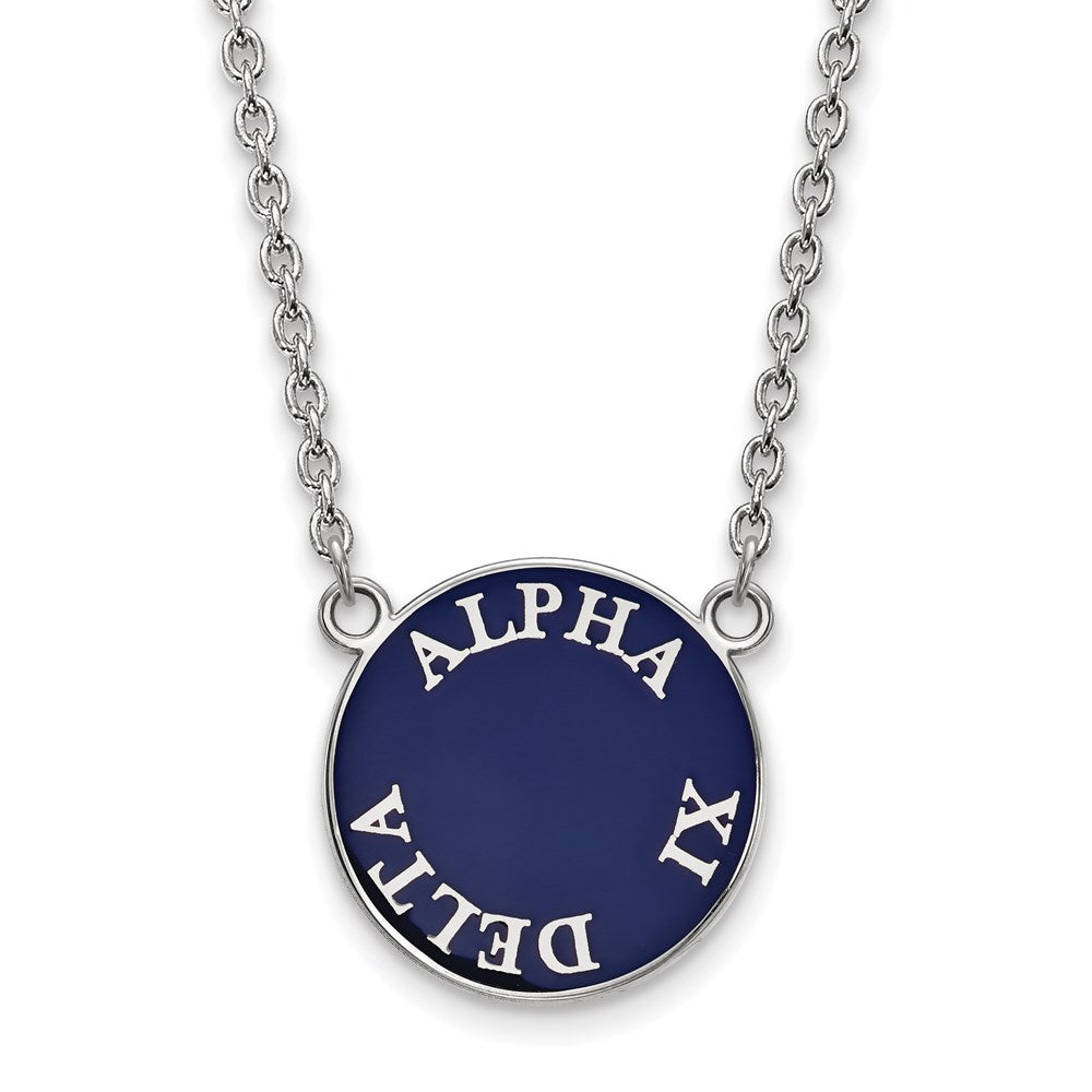 Sterling Silver Rhodium-plated LogoArt Alpha Xi Delta Sorority Text Large Color Enamel Pendant 18 inch Necklace