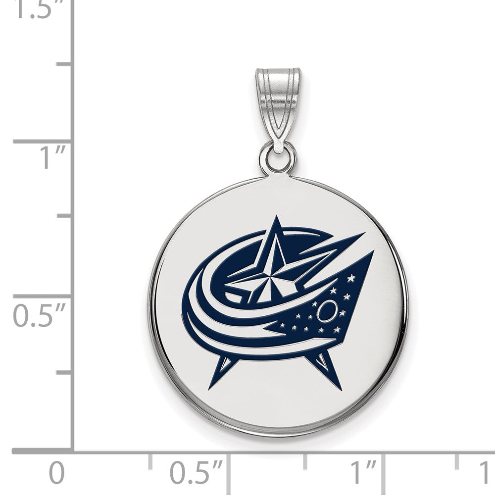 Sterling Silver Rhodium-plated NHL LogoArt Columbus Blue Jackets Large Enameled Disc Pendant