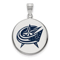 Sterling Silver Rhodium-plated NHL LogoArt Columbus Blue Jackets Large Enameled Disc Pendant