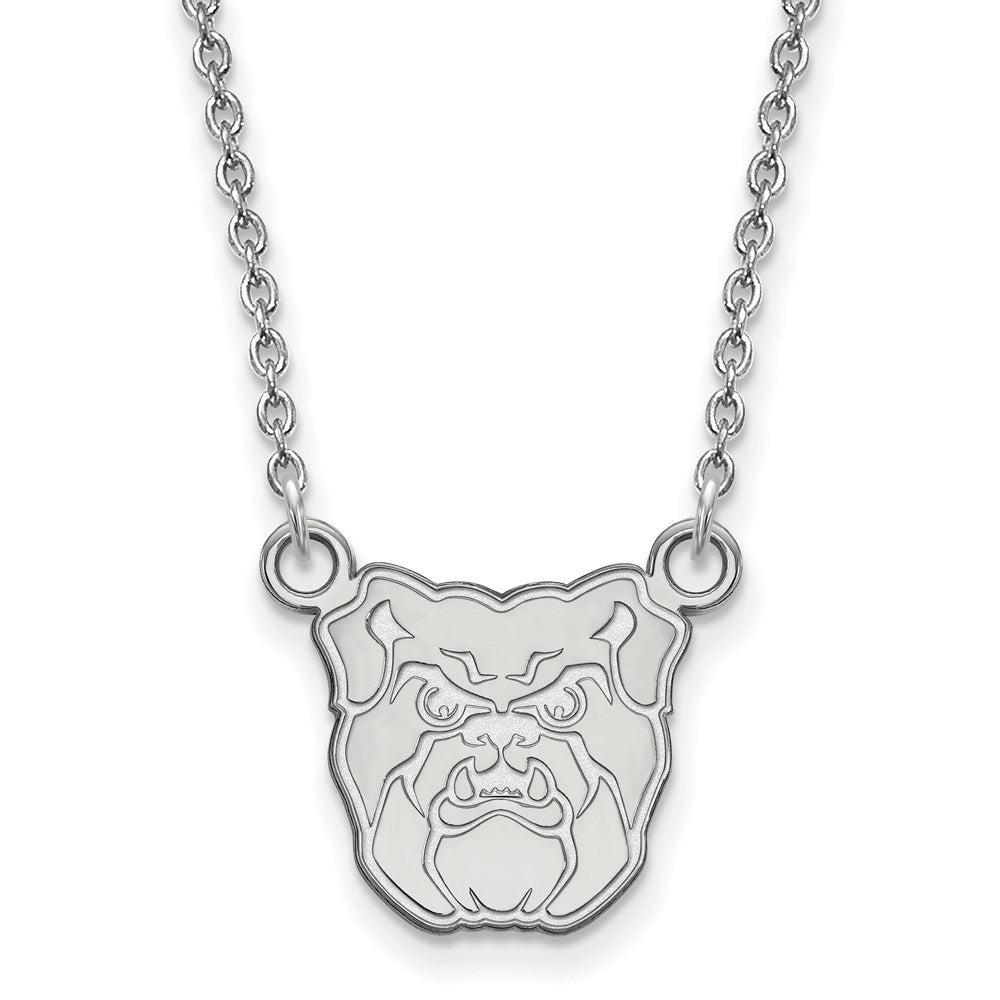 Sterling Silver Rhodium-plated LogoArt Butler University Bulldog Small Pendant 18 inch Necklace