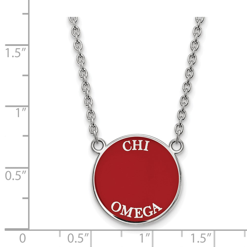 Sterling Silver Rhodium-plated LogoArt Chi Omega Sorority Text Large Color Enamel Pendant 18 inch Necklace