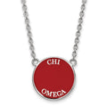 Sterling Silver Rhodium-plated LogoArt Chi Omega Sorority Text Large Color Enamel Pendant 18 inch Necklace
