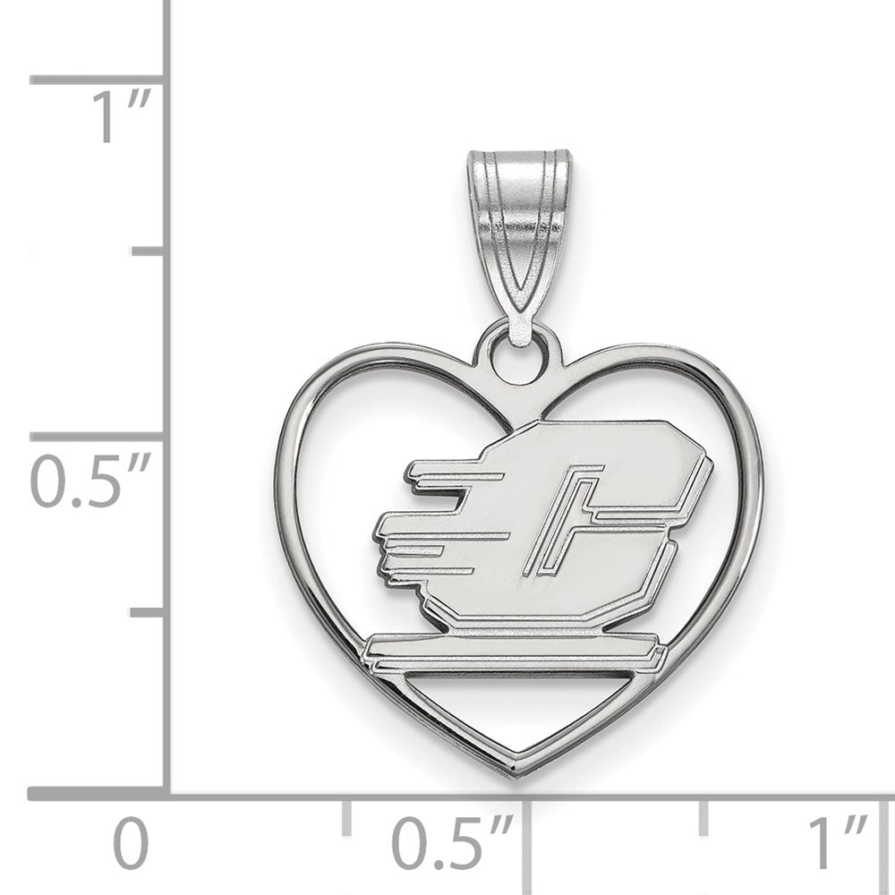 Sterling Silver Rhodium-plated LogoArt Central Michigan University Letter C Heart Pendant