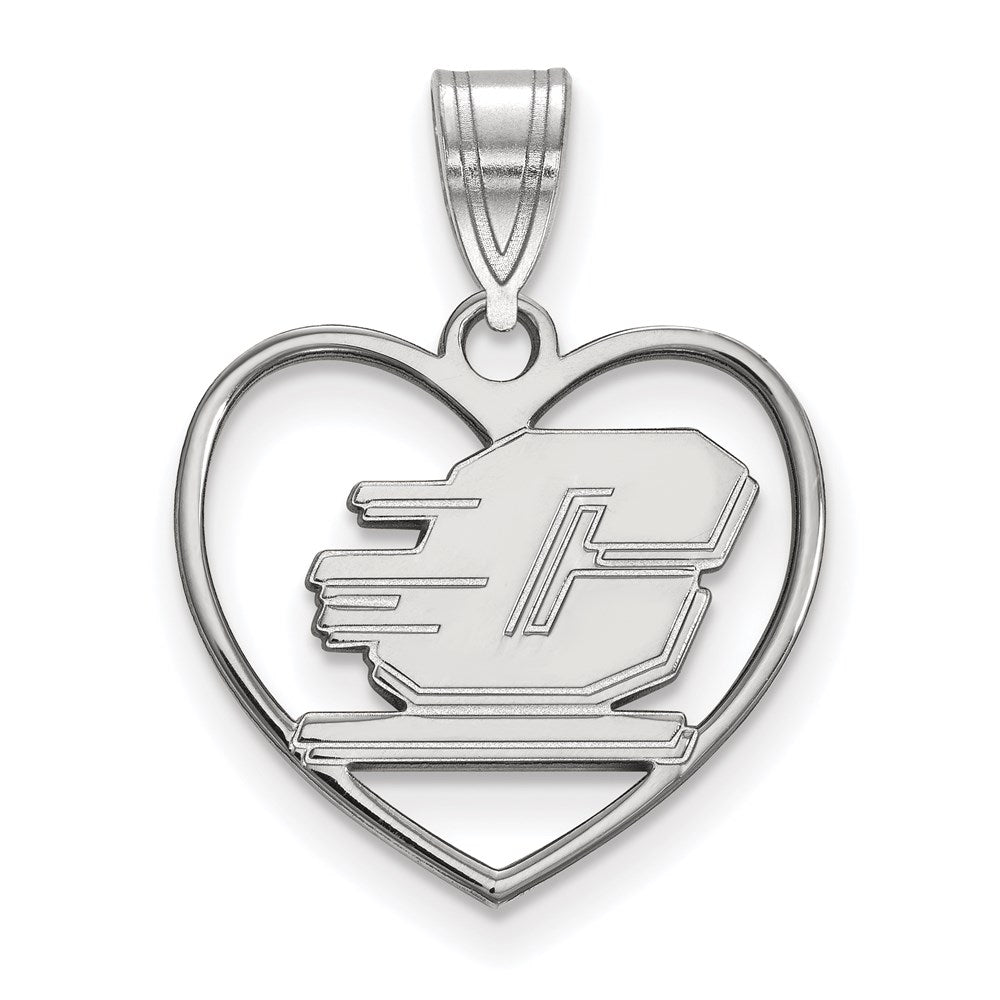 Sterling Silver Rhodium-plated LogoArt Central Michigan University Letter C Heart Pendant