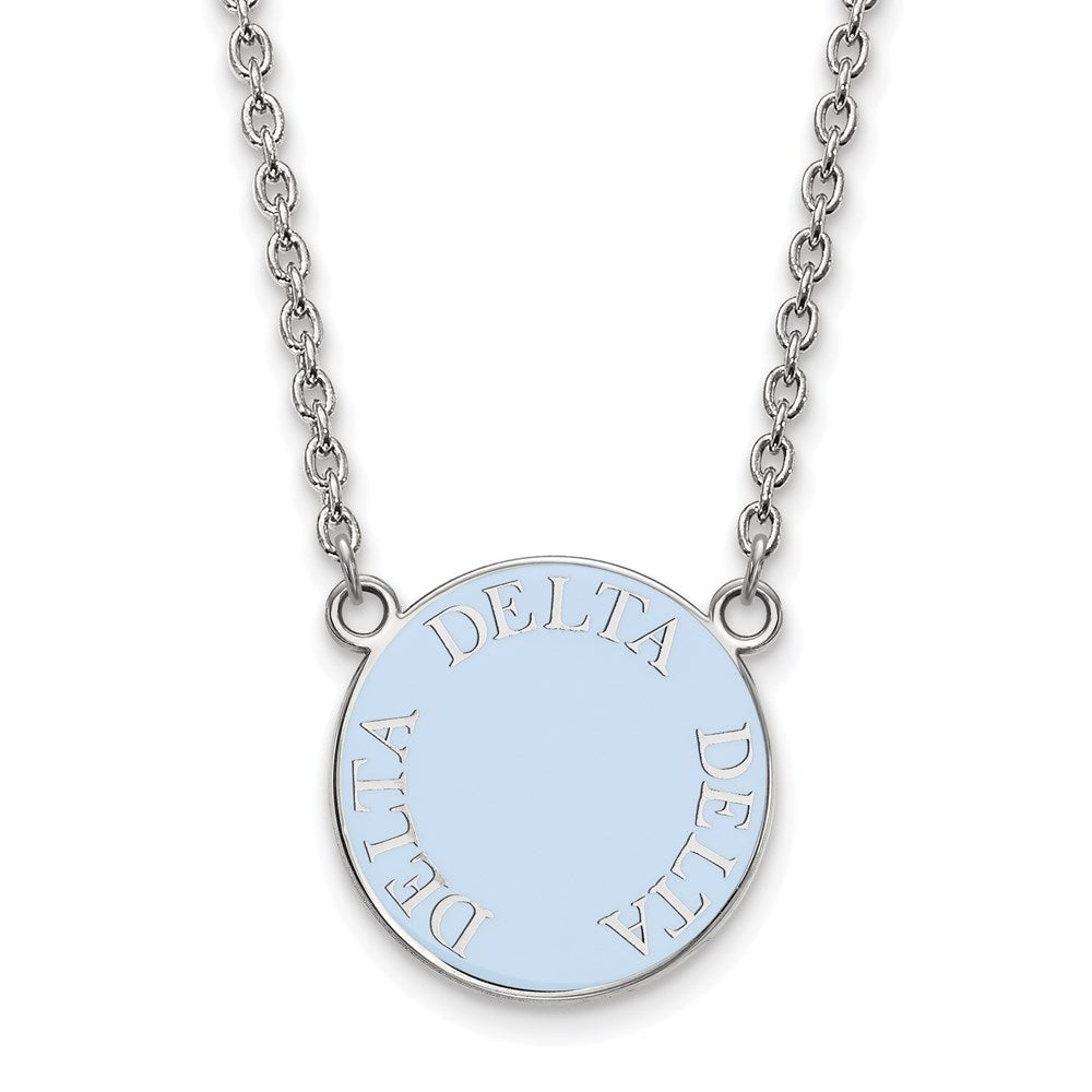 Sterling Silver Rhodium-plated LogoArt Delta Delta Delta Sorority Text Large Color Enamel Pendant 18 inch Necklace