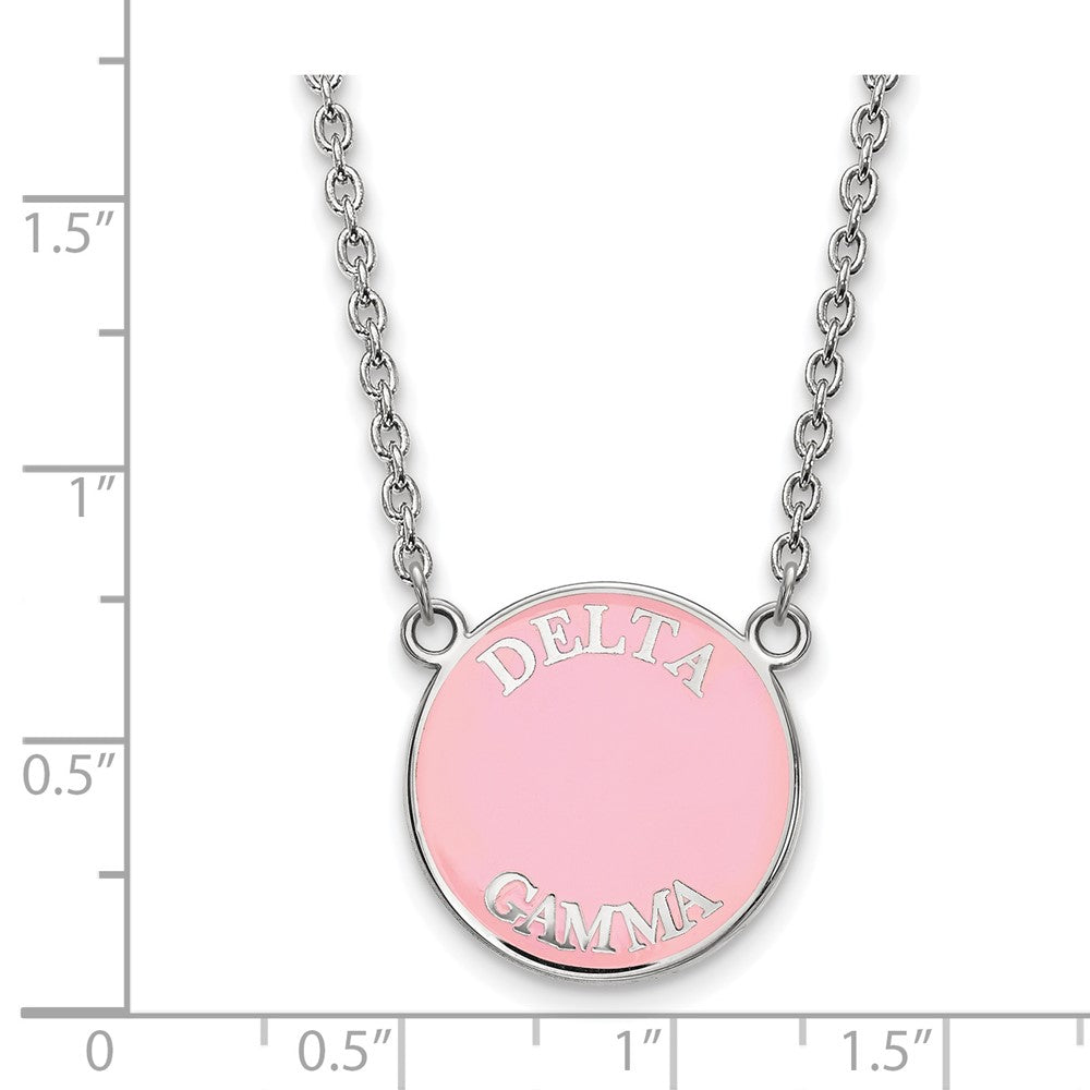 Sterling Silver Rhodium-plated LogoArt Delta Gamma Sorority Text Large Color Enamel Pendant 18 inch Necklace