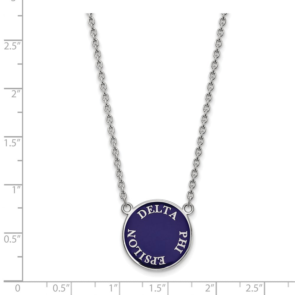 Sterling Silver Rhodium-plated LogoArt Delta Phi Epsilon Sorority Text Large Color Enamel Pendant 18 inch Necklace