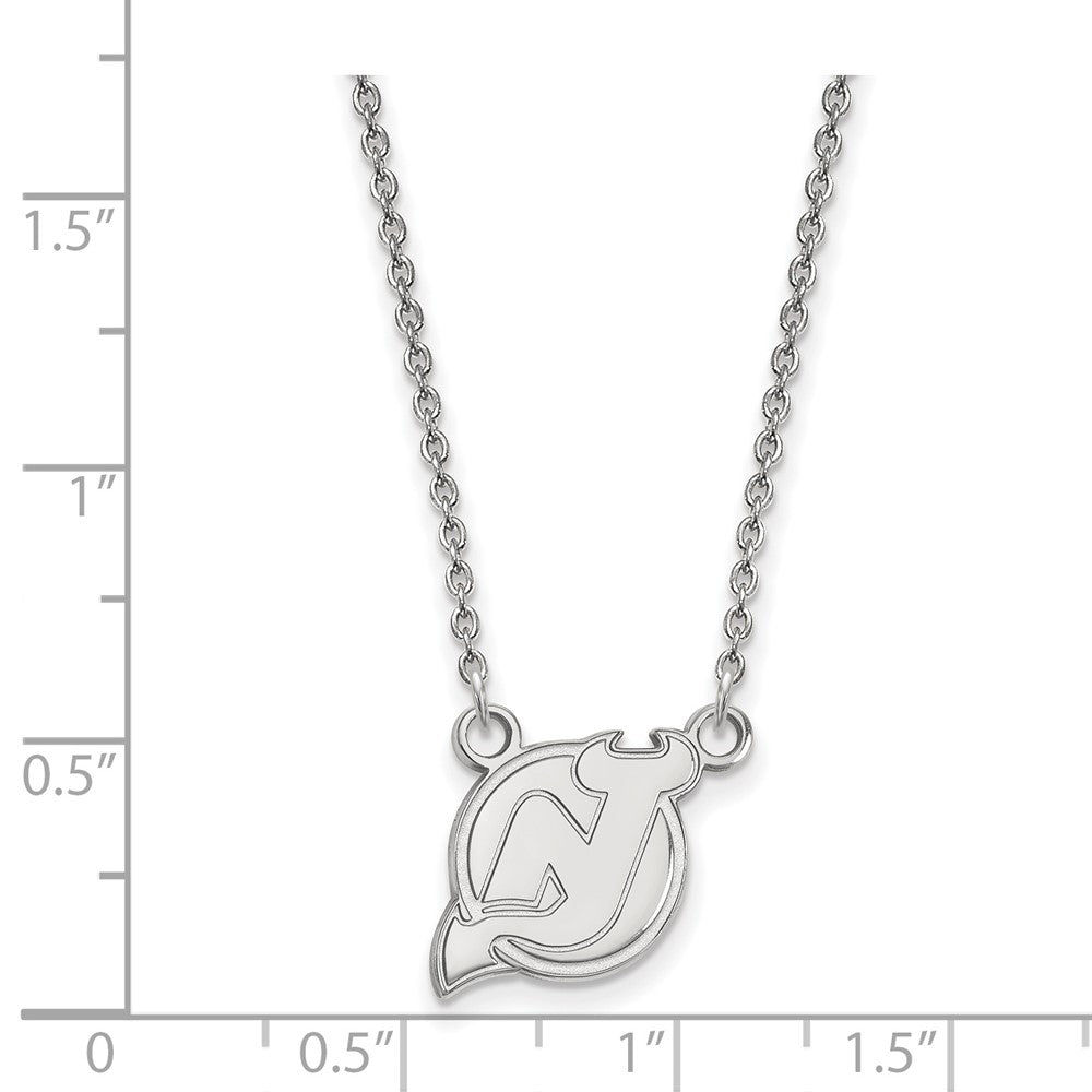 10k White Gold NHL LogoArt New Jersey Devils Small Pendant 18 inch Necklace