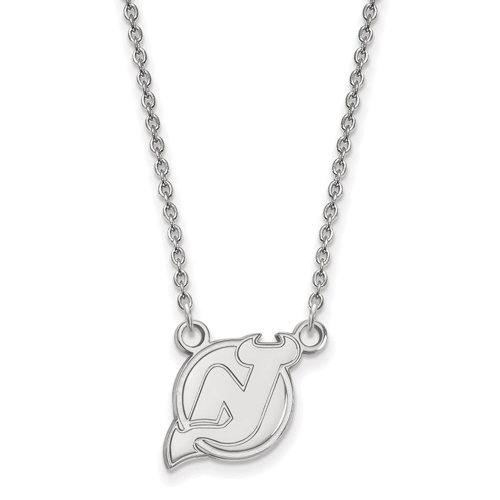 14k White Gold NHL LogoArt New Jersey Devils Small Pendant 18 inch Necklace