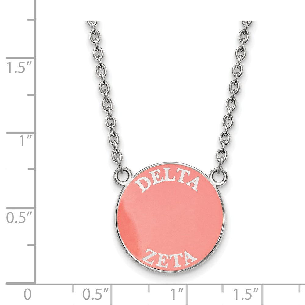 Sterling Silver Rhodium-plated LogoArt Delta Zeta Sorority Text Large Color Enamel Pendant 18 inch Necklace
