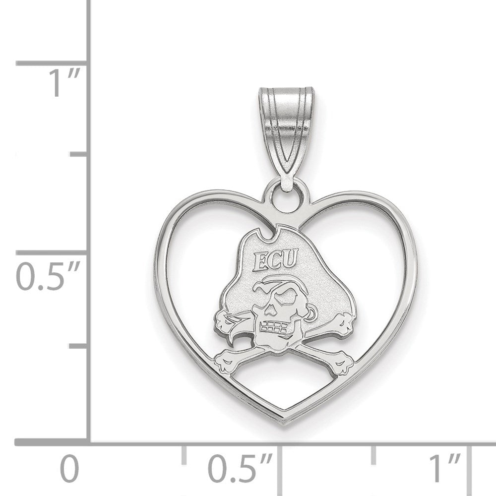 Sterling Silver Rhodium-plated LogoArt East Carolina University Pirate Heart Pendant