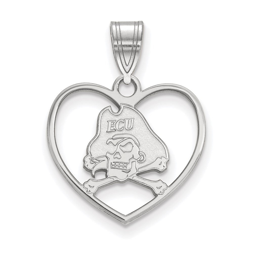 Sterling Silver Rhodium-plated LogoArt East Carolina University Pirate Heart Pendant
