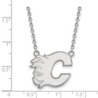 10k White Gold NHL LogoArt Calgary Flames Letter C Large Pendant 18 inch Necklace