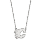 Sterling Silver Rhodium-plated NHL LogoArt Calgary Flames Letter C Large Pendant 18 inch Necklace