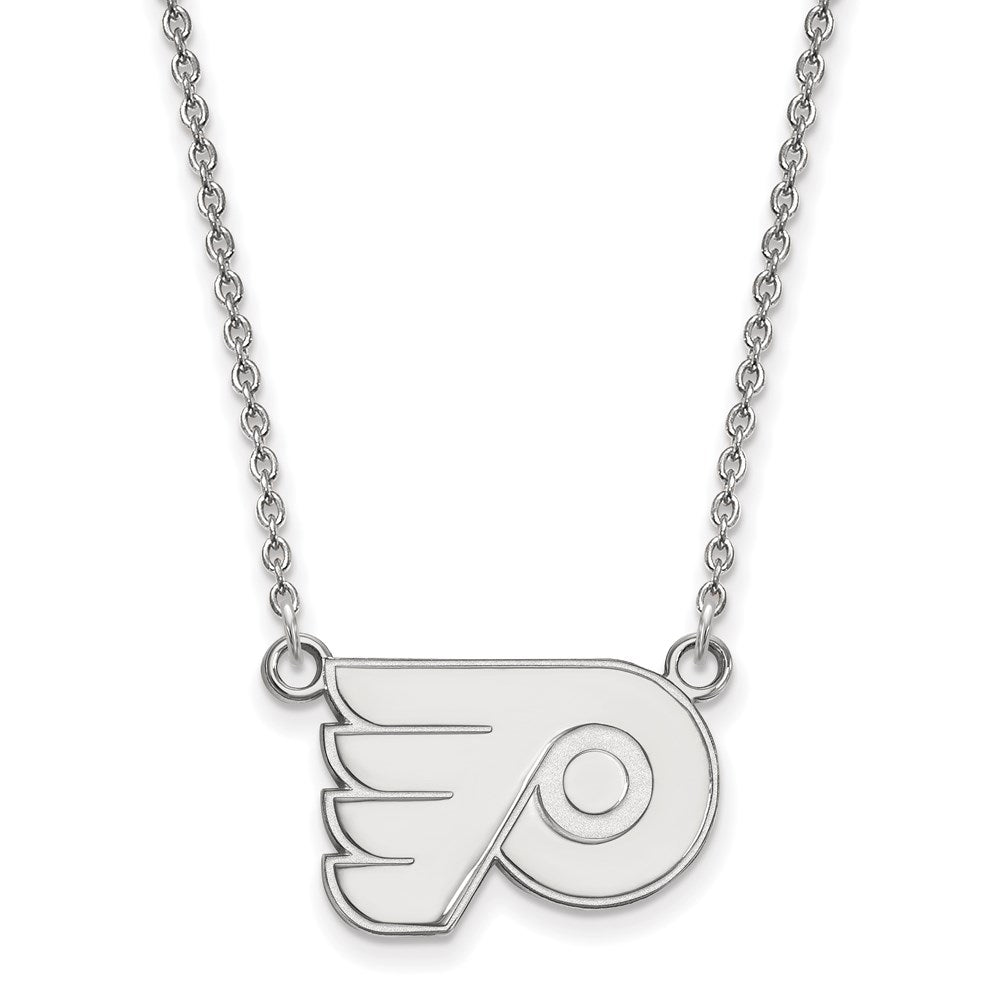 Sterling Silver Rhodium-plated NHL LogoArt Philadelphia Flyers Small Pendant 18 inch Necklace