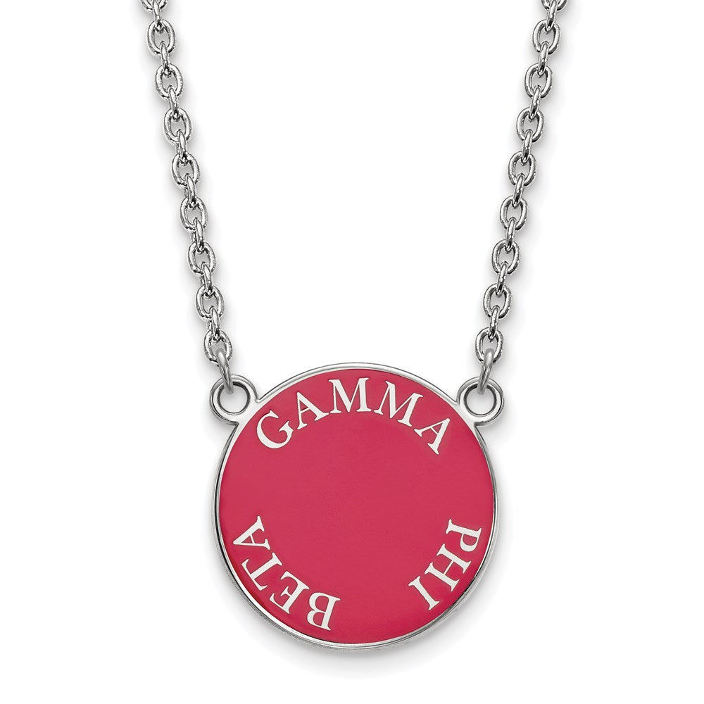 Sterling Silver Rhodium-plated LogoArt Gamma Phi Beta Sorority Text Large Color Enamel Pendant 18 inch Necklace