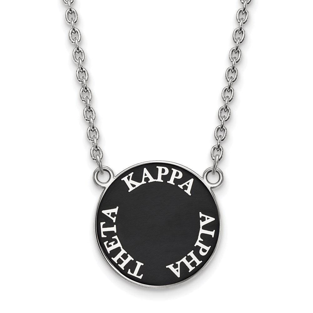 Sterling Silver Rhodium-plated LogoArt Kappa Alpha Theta Sorority Text Large Color Enamel Pendant 18 inch Necklace