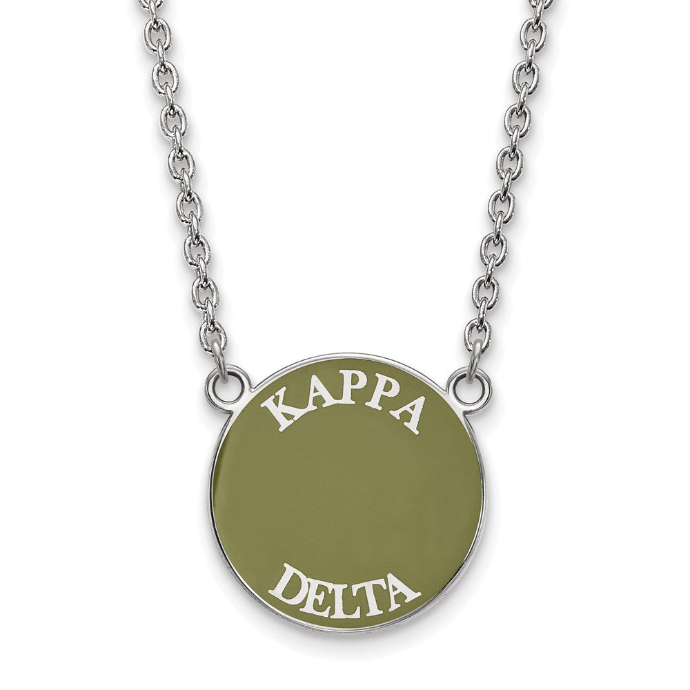 Sterling Silver Rhodium-plated LogoArt Kappa Delta Sorority Text Large Color Enamel Pendant 18 inch Necklace