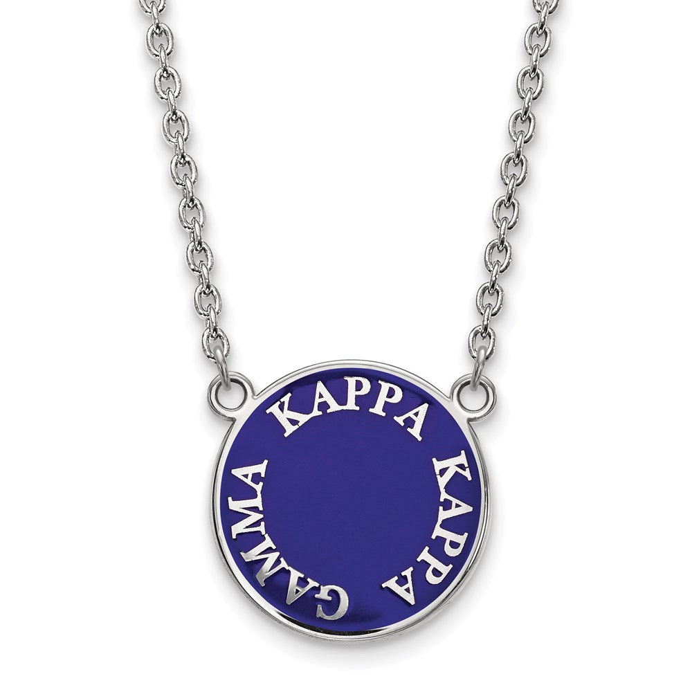 Sterling Silver Rhodium-plated LogoArt Kappa Kappa Gamma Sorority Text Large Color Enamel Pendant 18 inch Necklace
