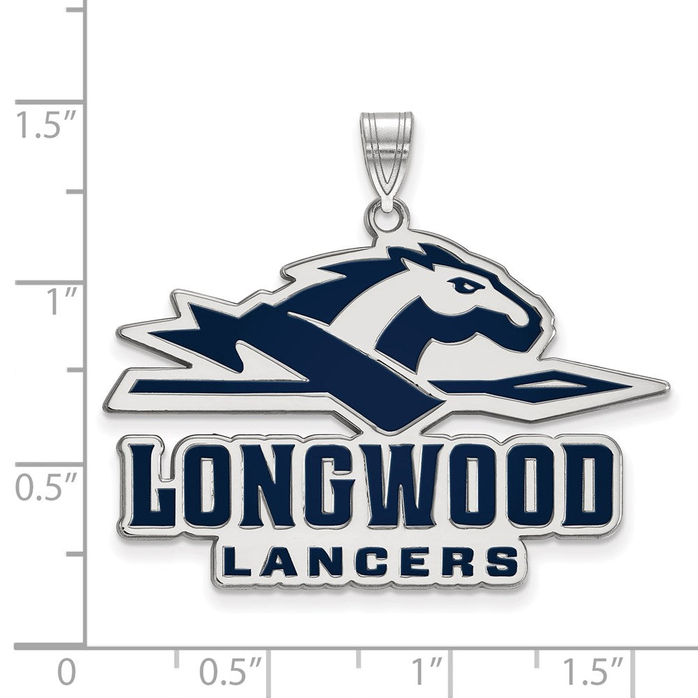 Sterling Silver Rhodium-plated LogoArt Longwood University Lancers Extra Large Enameled Pendant