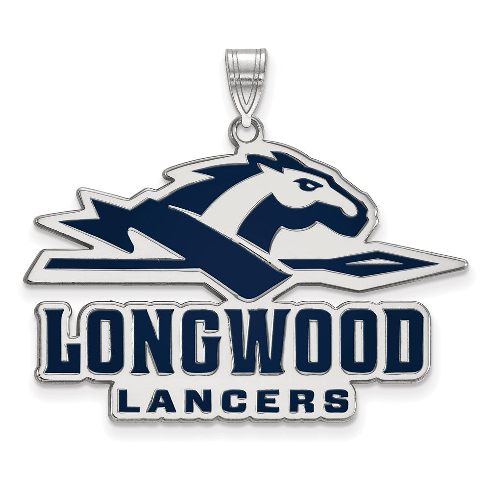 Sterling Silver Rhodium-plated LogoArt Longwood University Lancers Extra Large Enameled Pendant