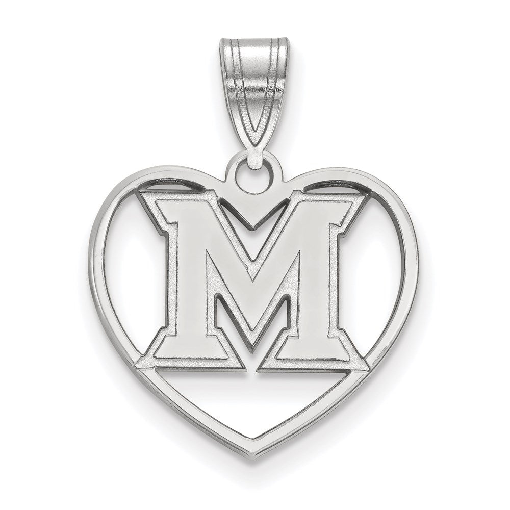 Sterling Silver Rhodium-plated LogoArt Miami University Ohio Letter M Heart Pendant