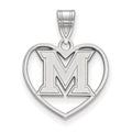 Sterling Silver Rhodium-plated LogoArt Miami University Ohio Letter M Heart Pendant