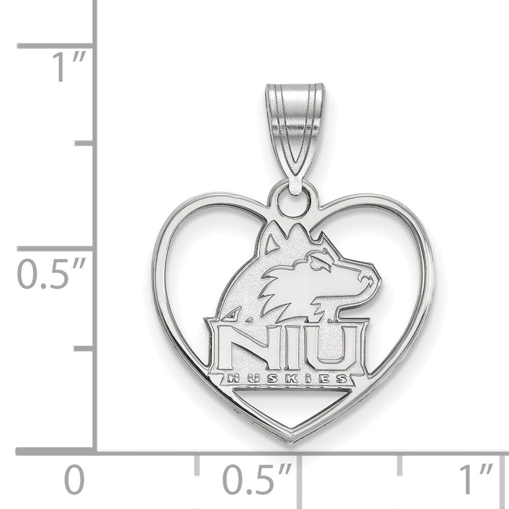 Sterling Silver Rhodium-plated LogoArt Northern Illinois University N-I-U Huskies Heart Pendant