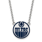 Sterling Silver Rhodium-plated NHL LogoArt Edmonton Oilers Large Enameled Pendant 18 inch Necklace