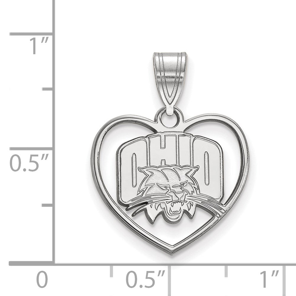 Sterling Silver Rhodium-plated LogoArt Ohio University Heart Pendant