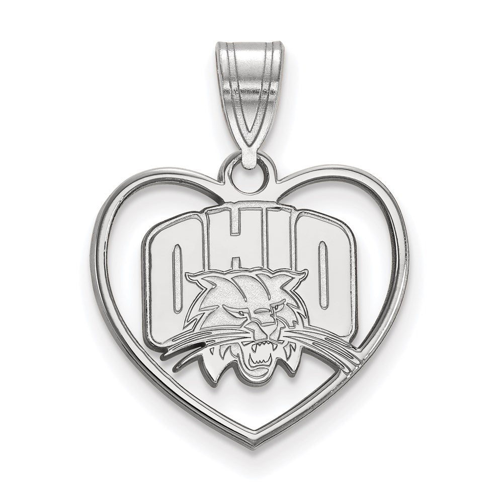 Sterling Silver Rhodium-plated LogoArt Ohio University Heart Pendant