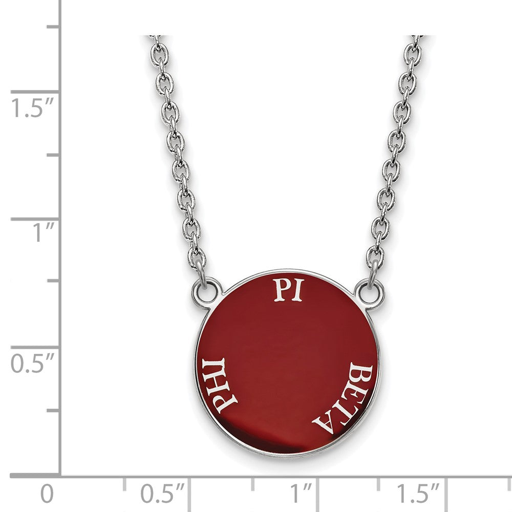 Sterling Silver Rhodium-plated LogoArt Pi Beta Phi Sorority Text Large Color Enamel Pendant 18 inch Necklace