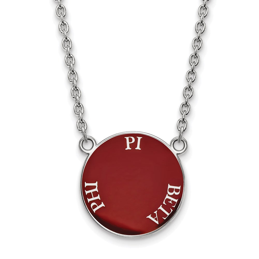 Sterling Silver Rhodium-plated LogoArt Pi Beta Phi Sorority Text Large Color Enamel Pendant 18 inch Necklace