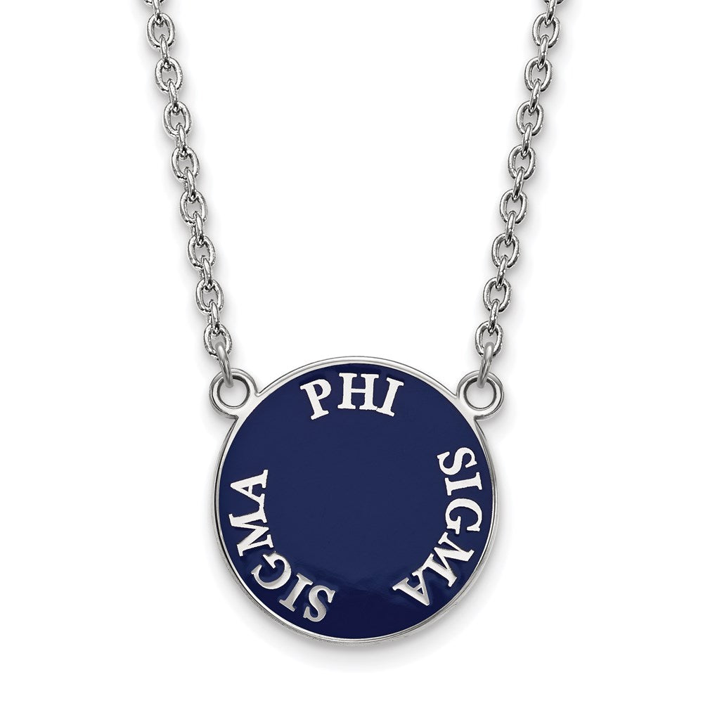Sterling Silver Rhodium-plated LogoArt Phi Sigma Sigma Sorority Text Large Color Enamel Pendant 18 inch Necklace