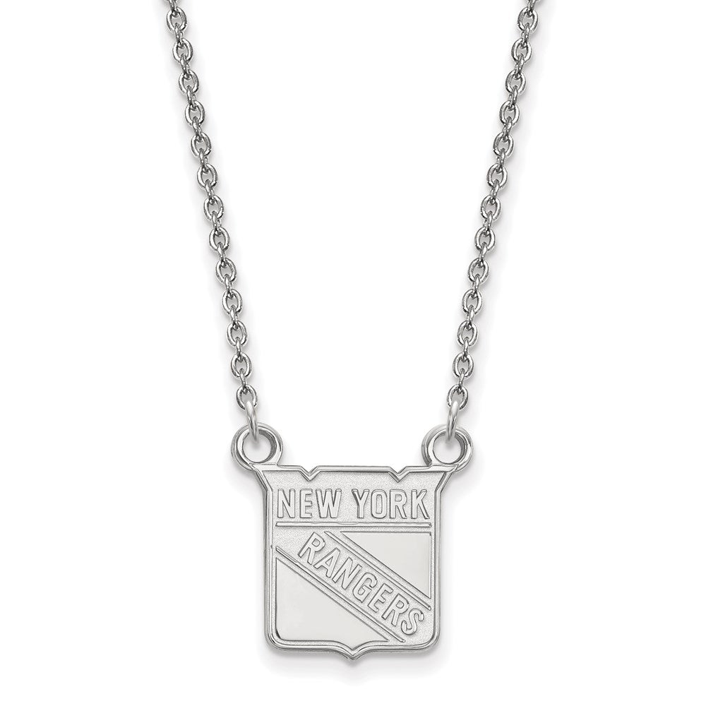 14k White Gold NHL LogoArt New York Rangers Small Pendant 18 inch Necklace