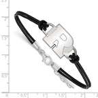 Sterling Silver Rhodium-plated LogoArt Rutgers University Letter R Small Center Black Leather 7 inch Bracelet with Extender