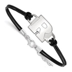 Sterling Silver Rhodium-plated LogoArt Rutgers University Letter R Small Center Black Leather 7 inch Bracelet with Extender